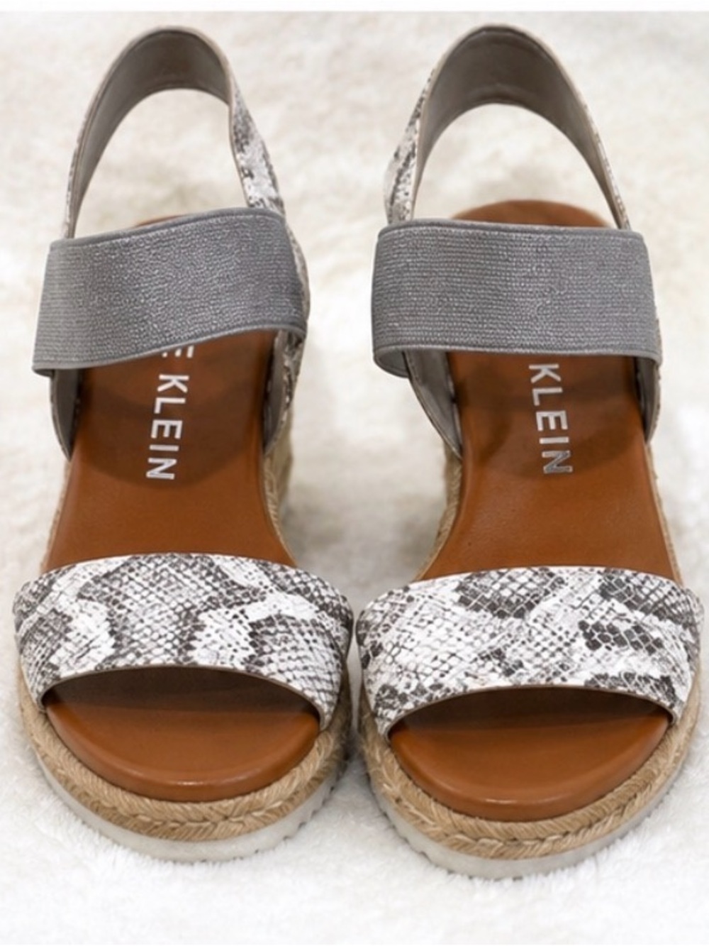 Ann Klein Snakeskin Print Espadrille Wedge Sandals | Elastic Slingback - Picture 7 of 9